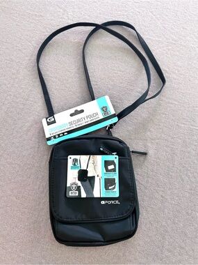 G-Force Black Crossbody Security Pouch RFID Blocking Multi-Pocket Travel 8”x 6”